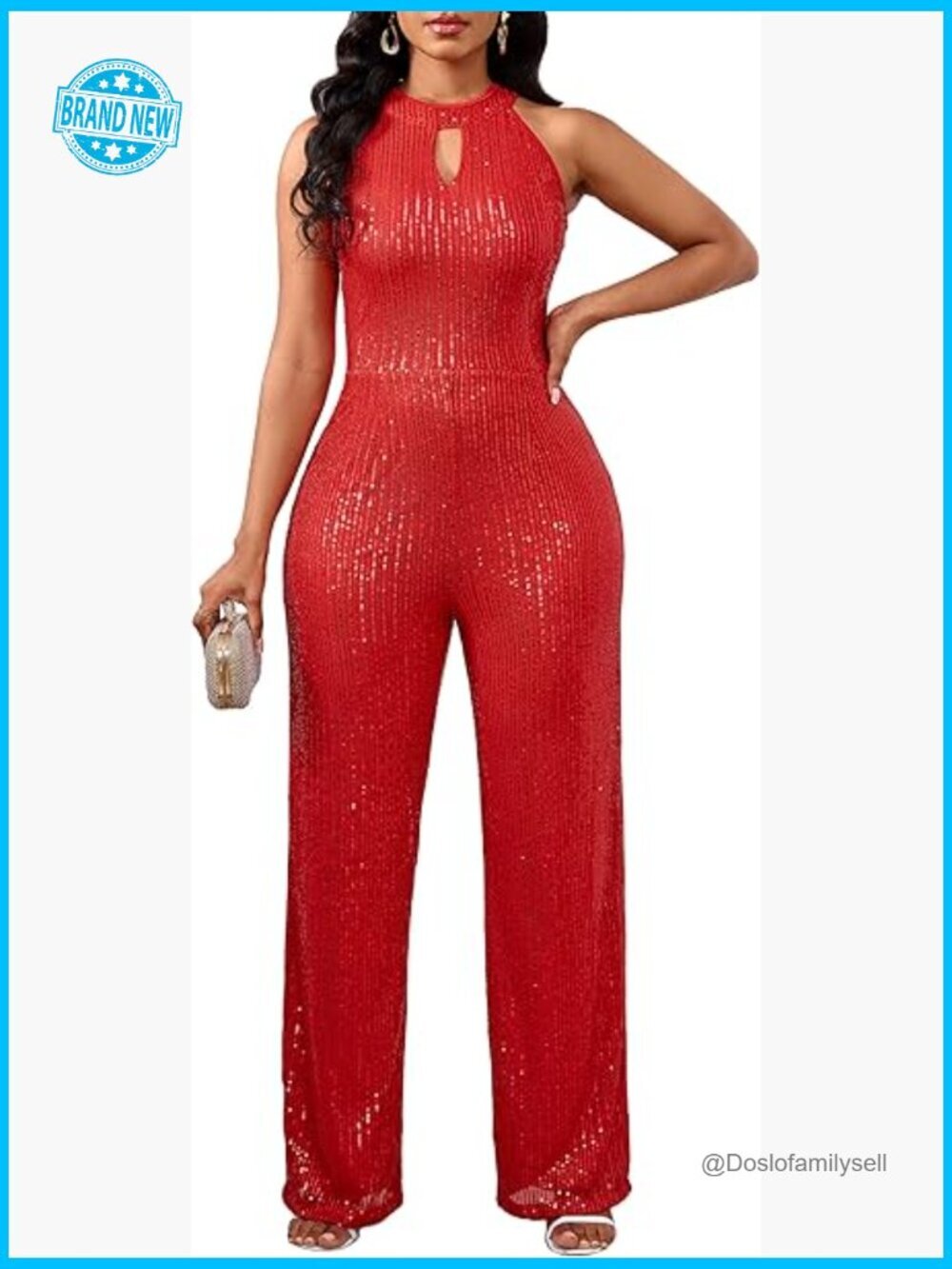 Sparkly Halter Neck Jumpsuit Sequin Bodycon Sleeveless Party Night Out Stretch